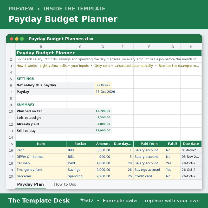 Payday Budget Planner – sheet preview