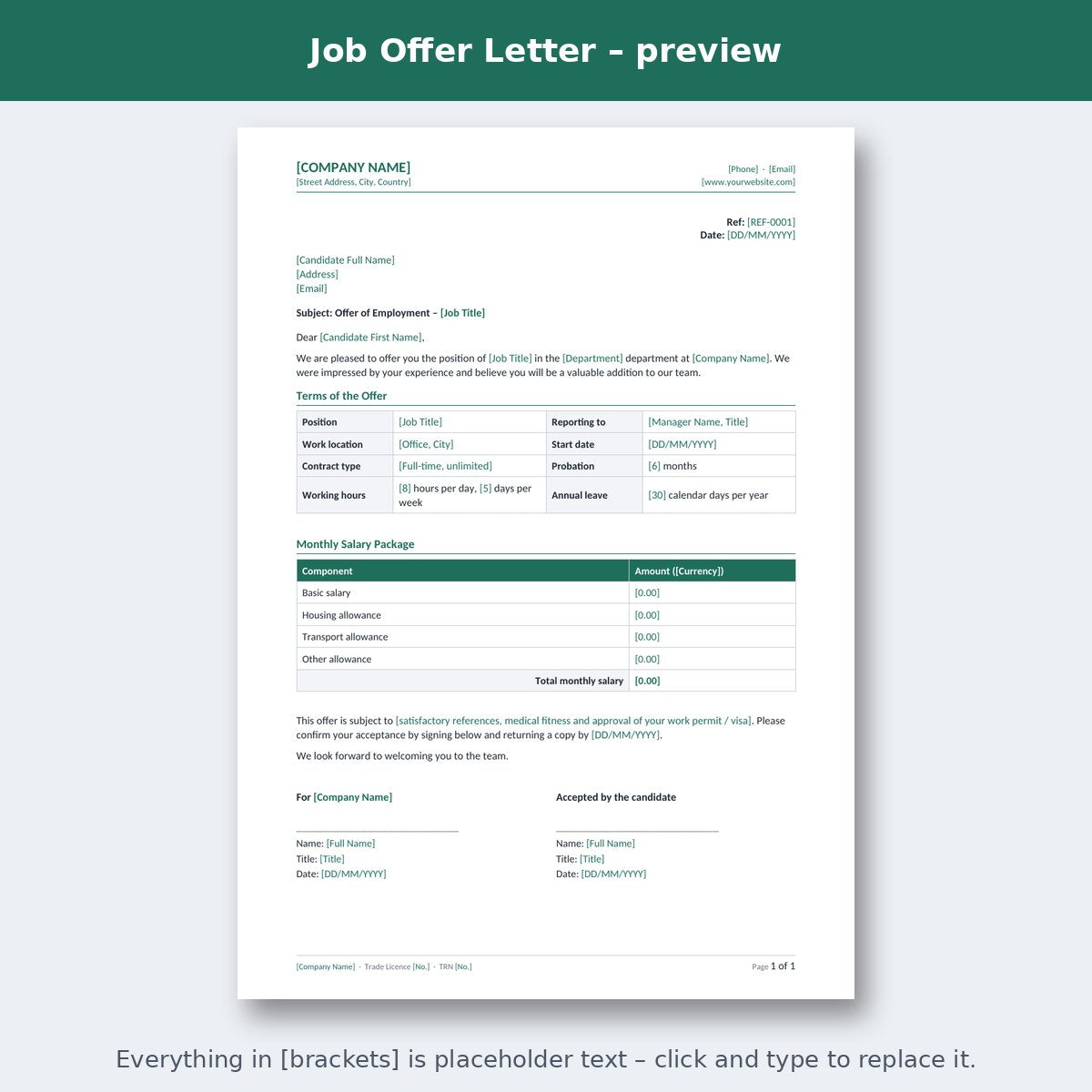 Job Offer Letter – preview