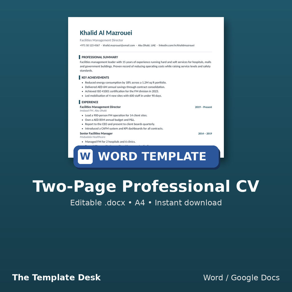 Two-Page Professional CV – cover