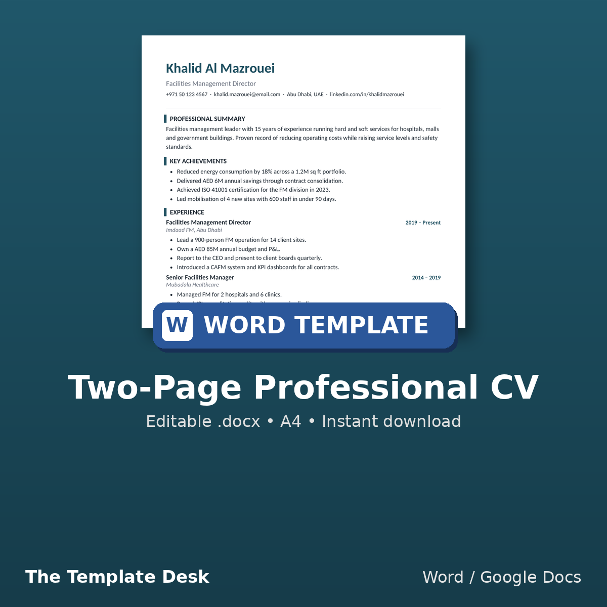 Two-Page Professional CV – cover