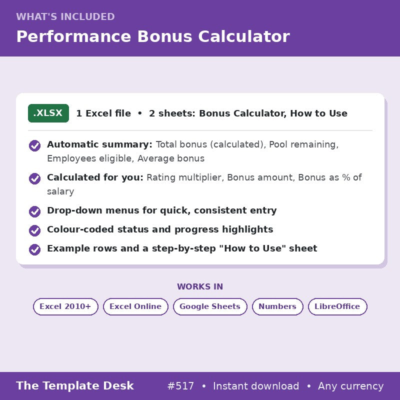 Performance Bonus Calculator – what's included