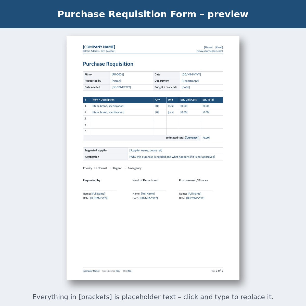 Purchase Requisition Form – preview