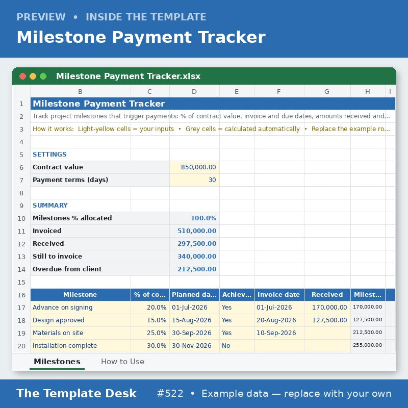 Milestone Payment Tracker – sheet preview