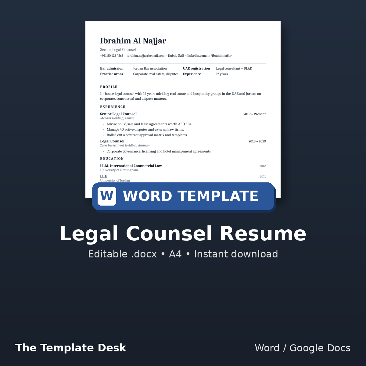 Legal Counsel Resume – cover