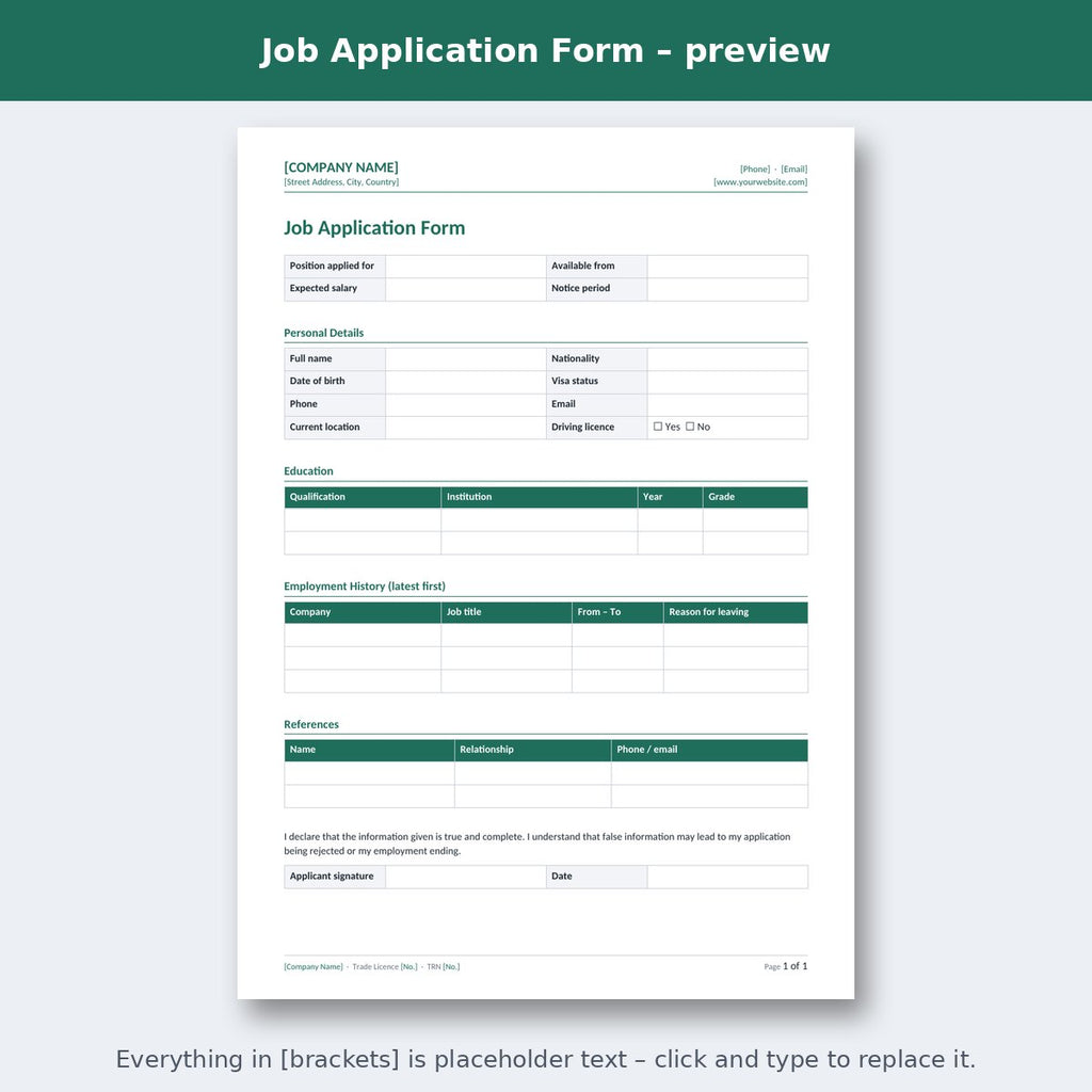 Job Application Form – preview