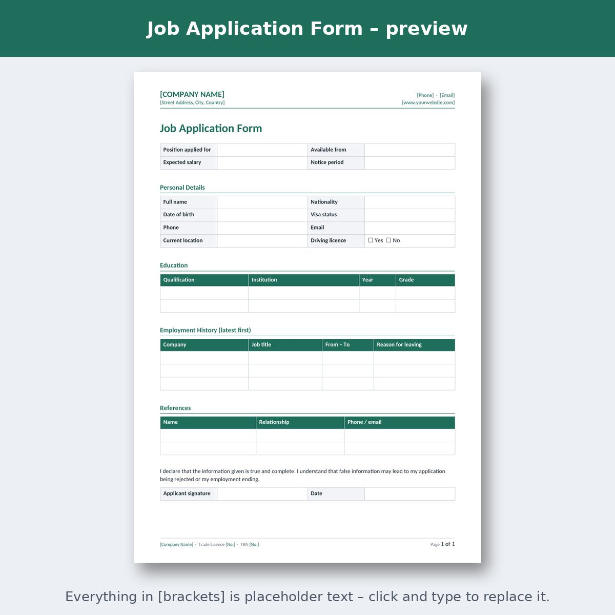 Job Application Form – preview