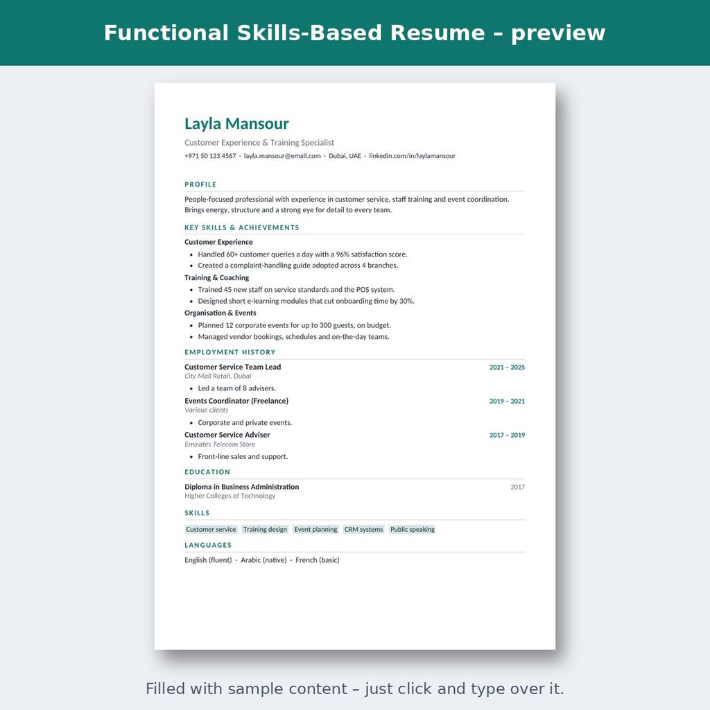 Functional Skills-Based Resume – preview
