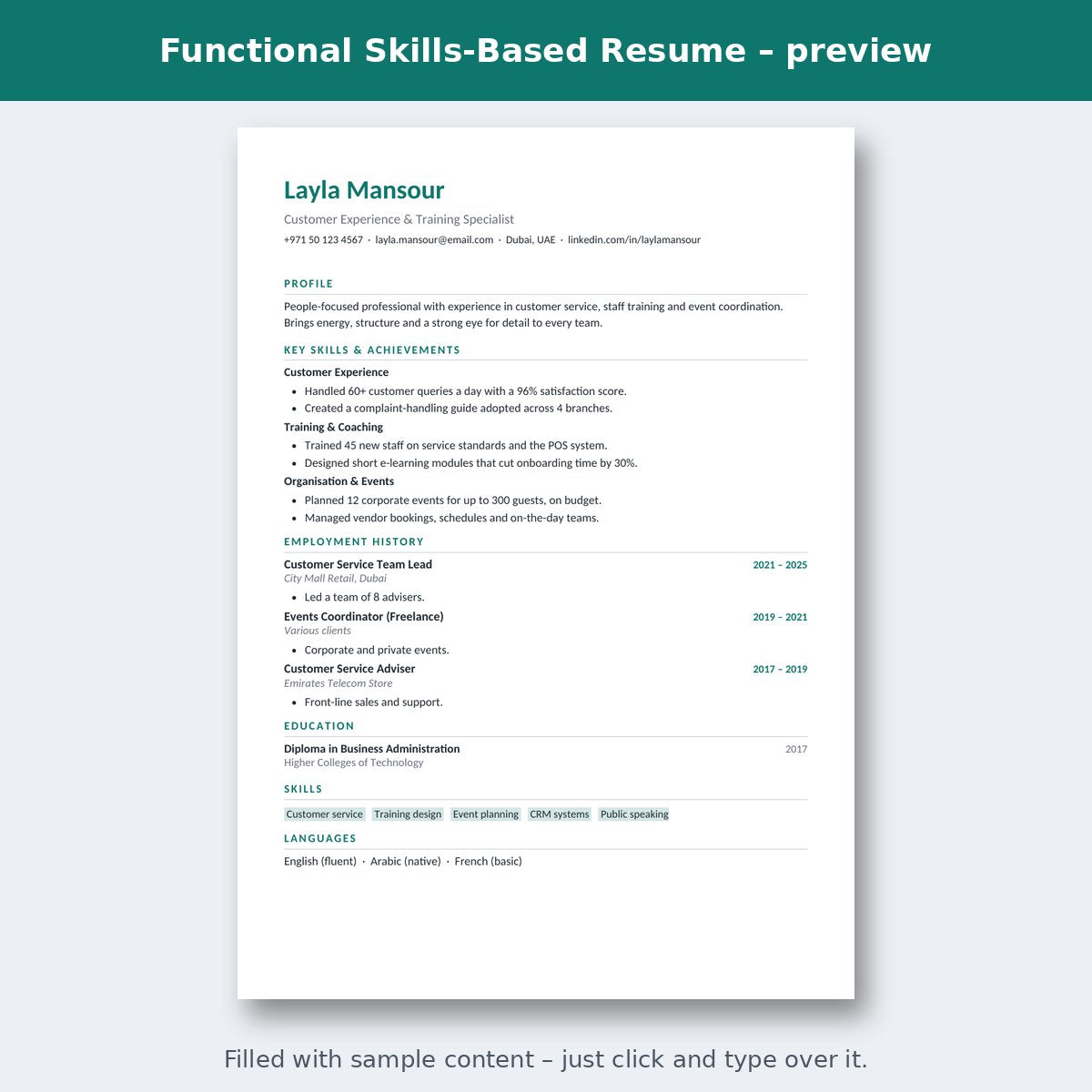 Functional Skills-Based Resume – preview
