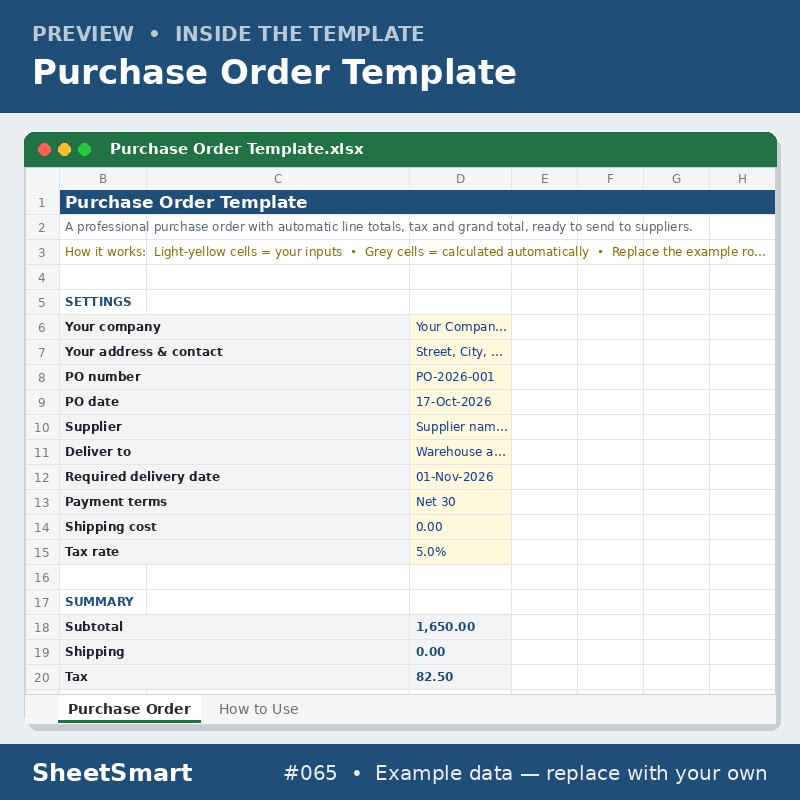 Purchase Order Template – sheet preview