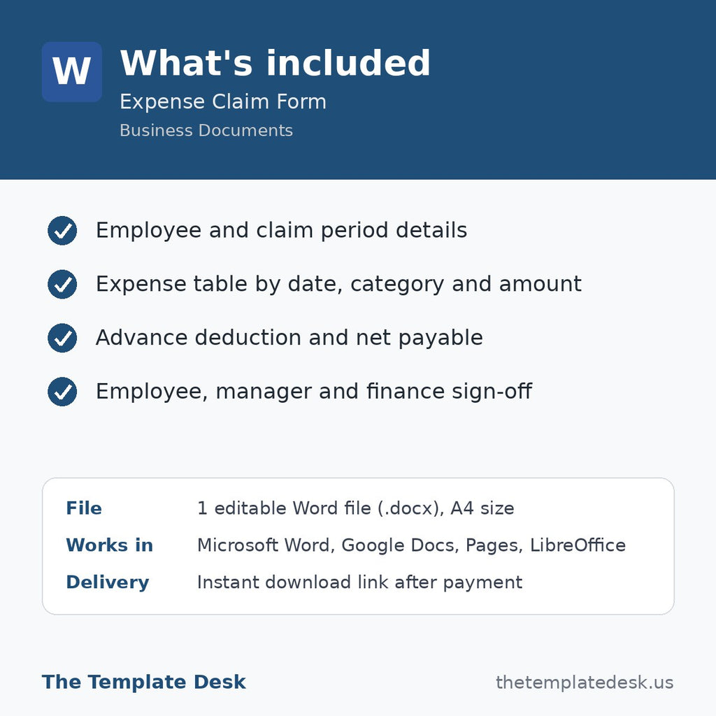 Expense Claim Form – what's included