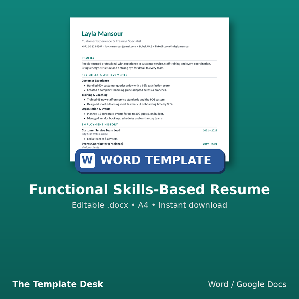 Functional Skills-Based Resume – cover