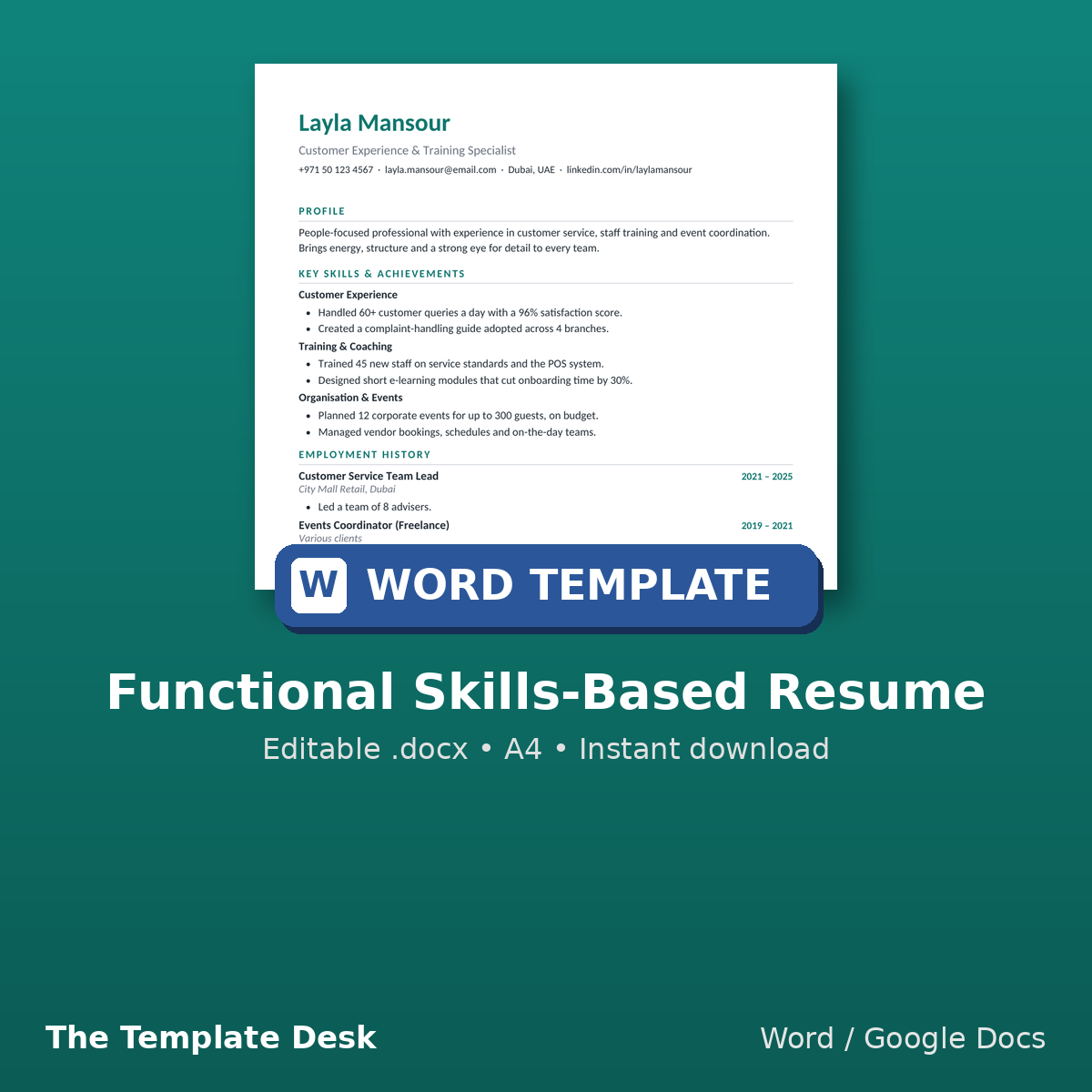 Functional Skills-Based Resume – cover