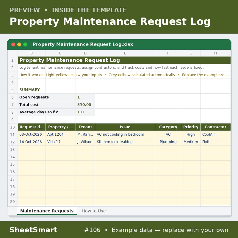 Property Maintenance Request Log – sheet preview