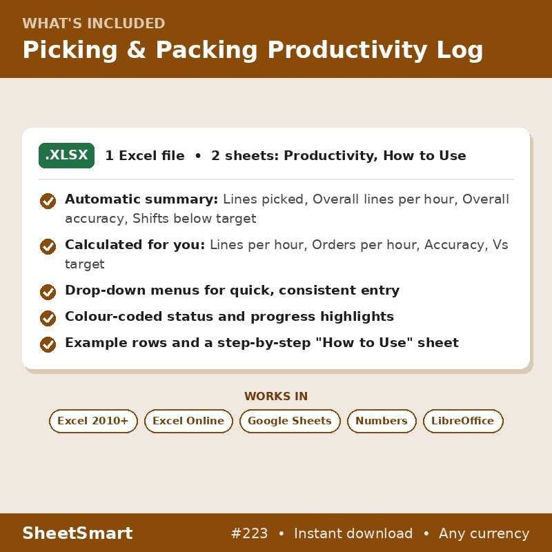 Picking & Packing Productivity Log – what's included
