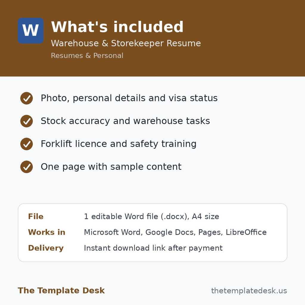 Warehouse & Storekeeper Resume – what's included