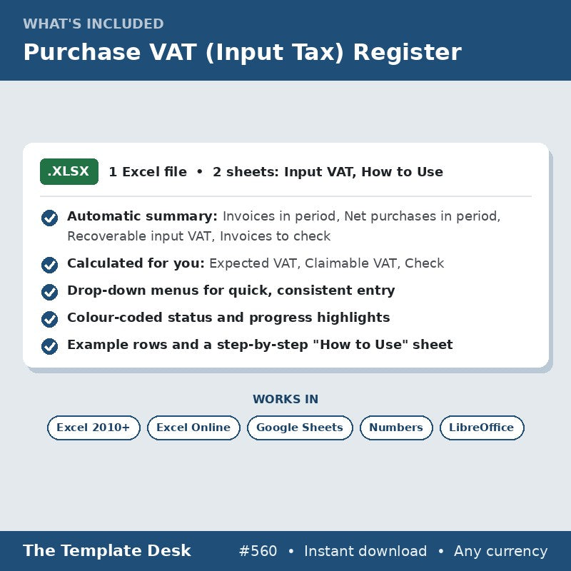 Purchase VAT (Input Tax) Register – what's included