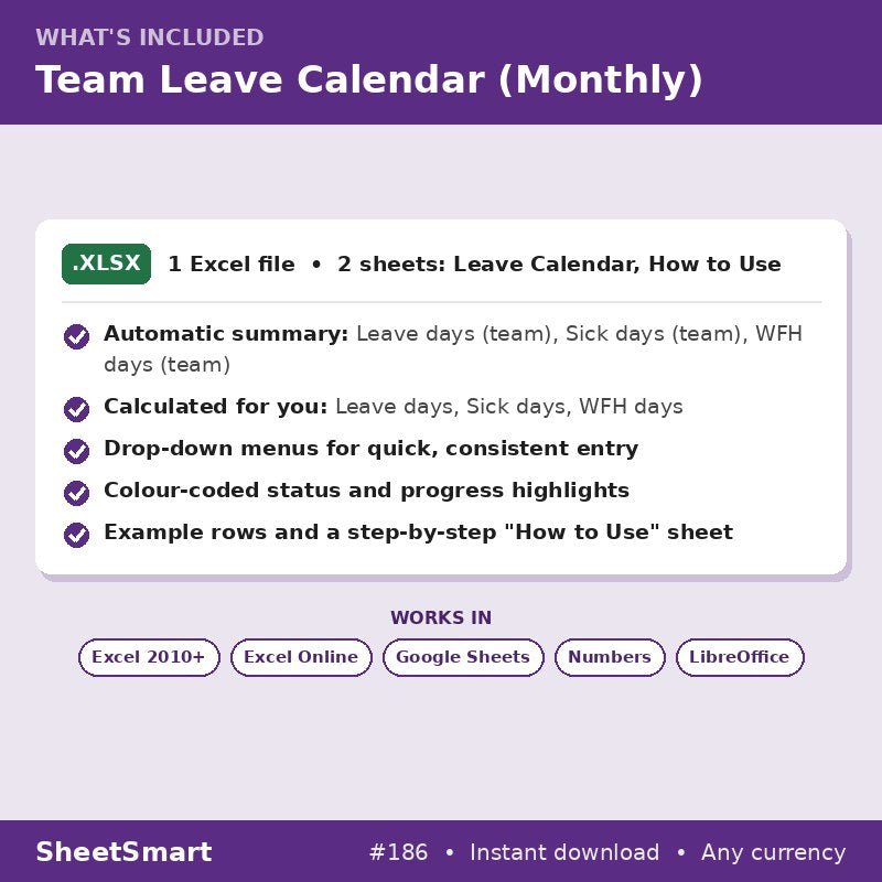 Team Leave Calendar (Monthly) – what's included