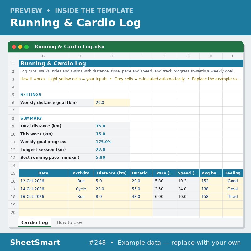 Running & Cardio Log – sheet preview