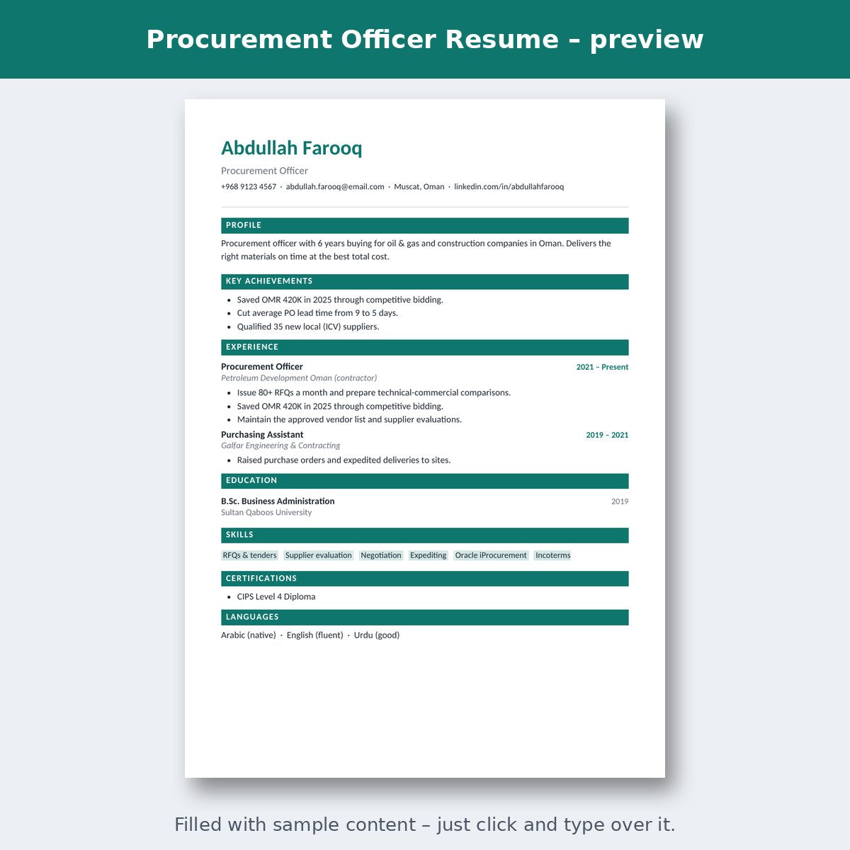 Procurement Officer Resume – preview