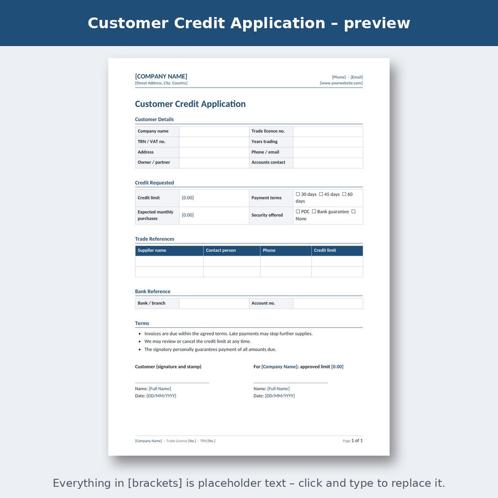 Customer Credit Application – preview