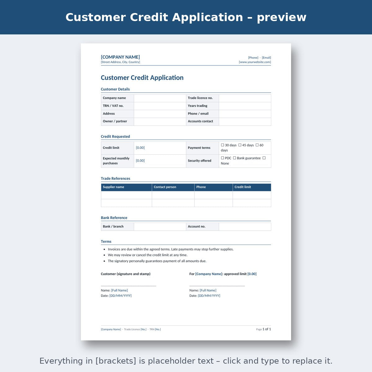 Customer Credit Application – preview