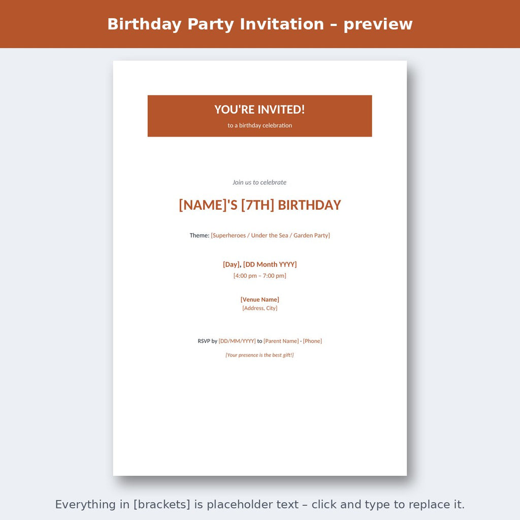 Birthday Party Invitation – preview