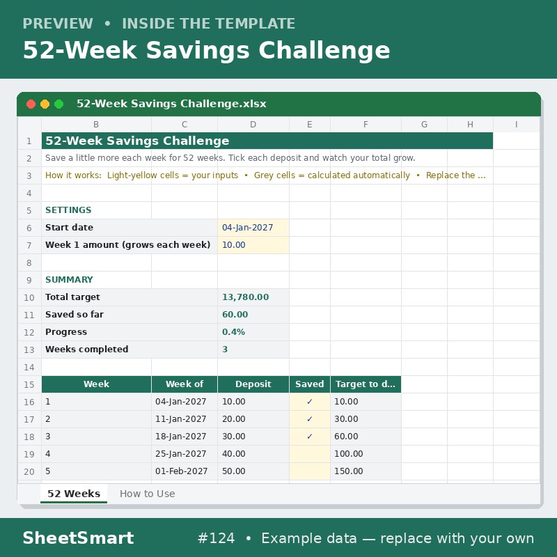 52-Week Savings Challenge – sheet preview