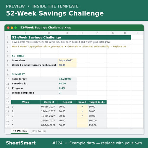 52-Week Savings Challenge – sheet preview