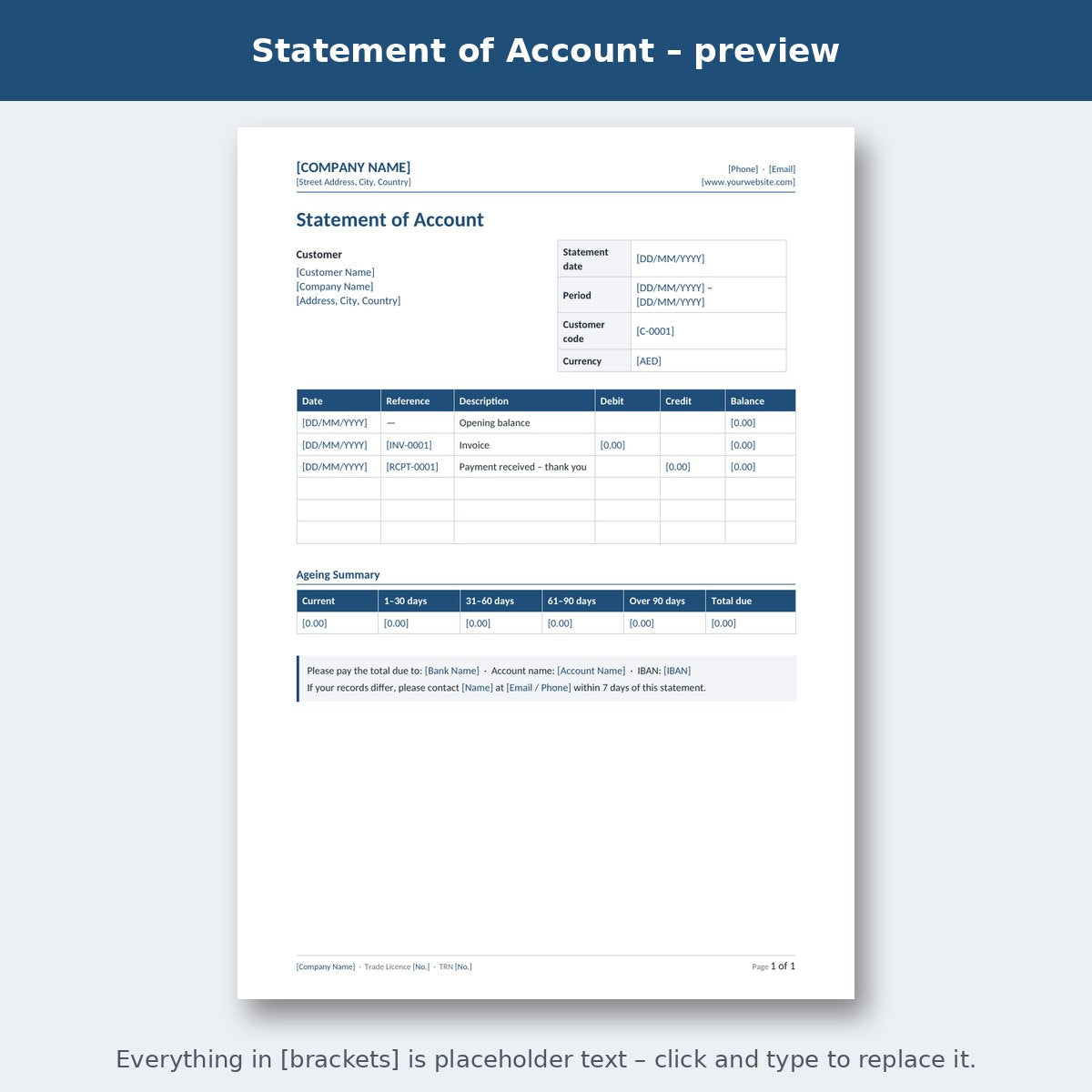 Statement of Account – preview