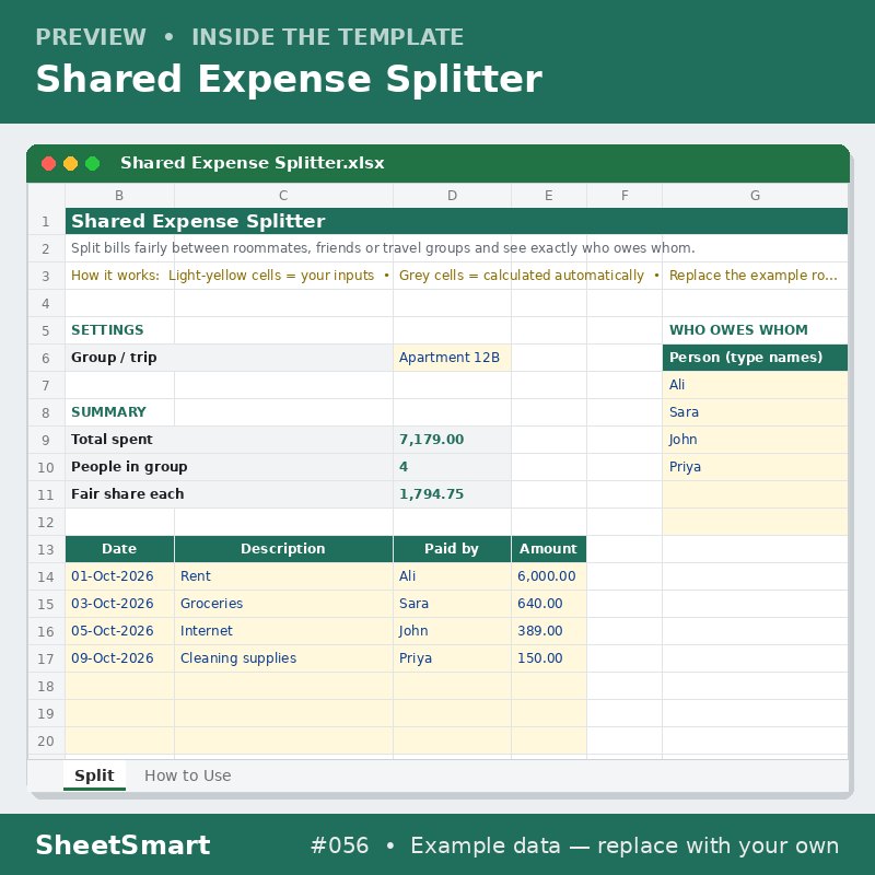 Shared Expense Splitter – sheet preview