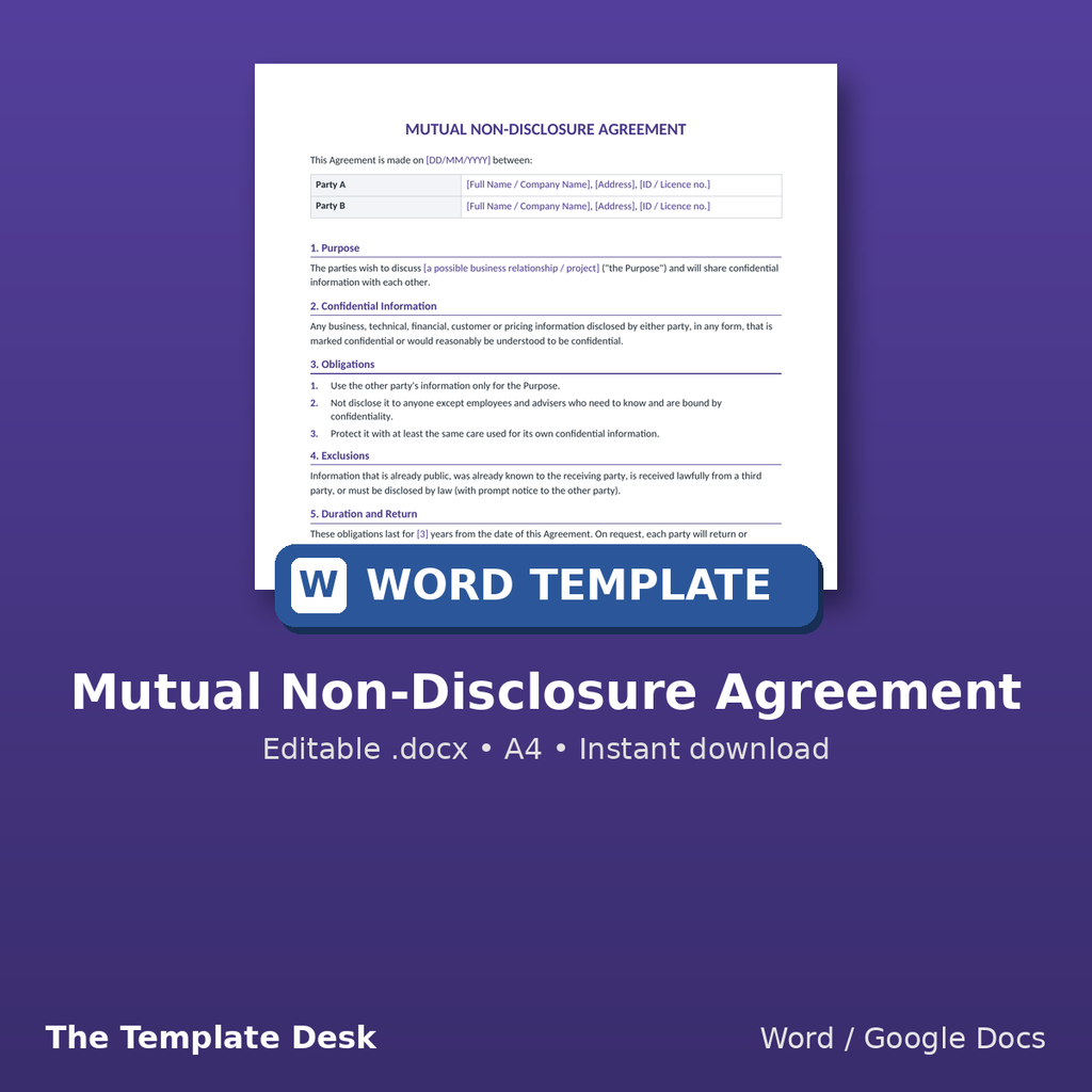 Mutual Non-Disclosure Agreement – cover