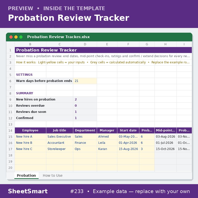 Probation Review Tracker – sheet preview