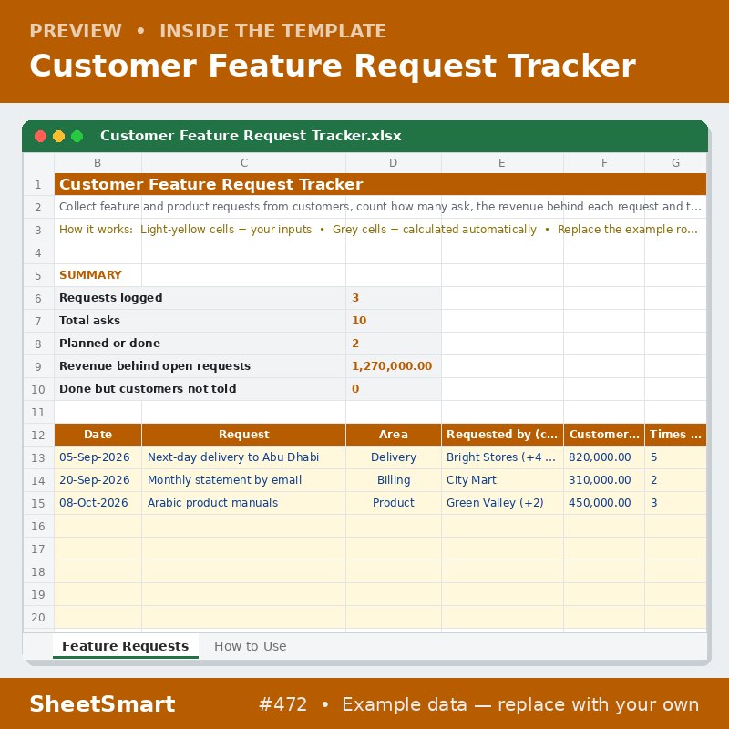 Customer Feature Request Tracker – sheet preview