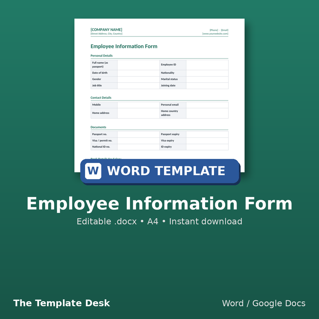 Employee Information Form – cover