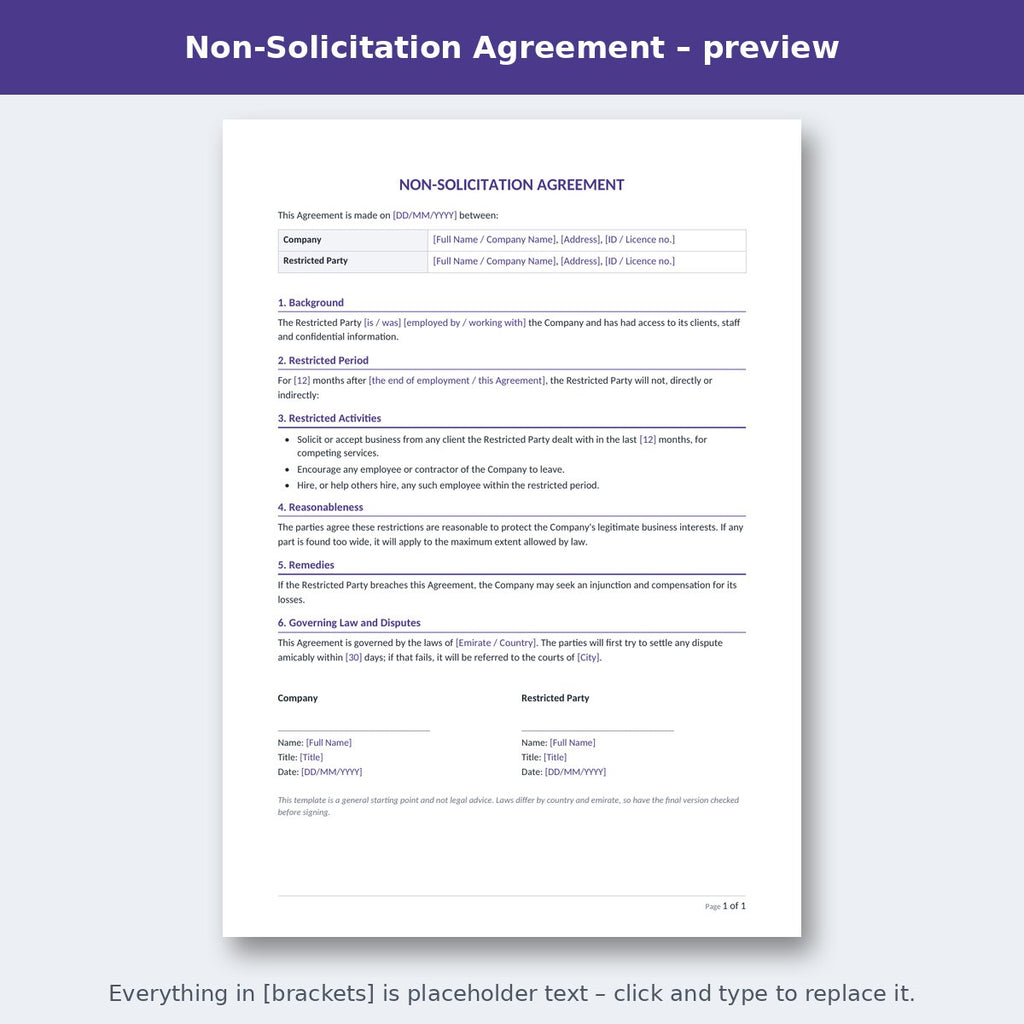 Non-Solicitation Agreement – preview