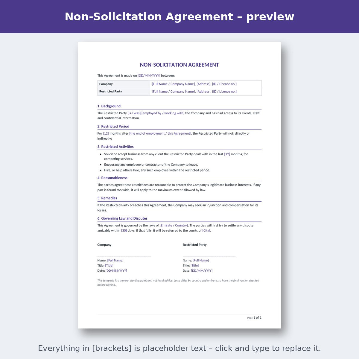 Non-Solicitation Agreement – preview