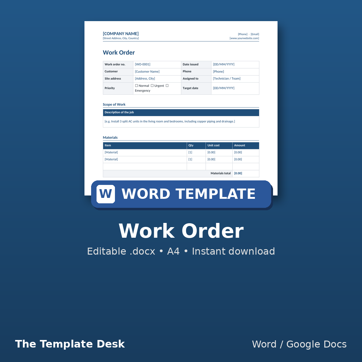 Work Order – cover