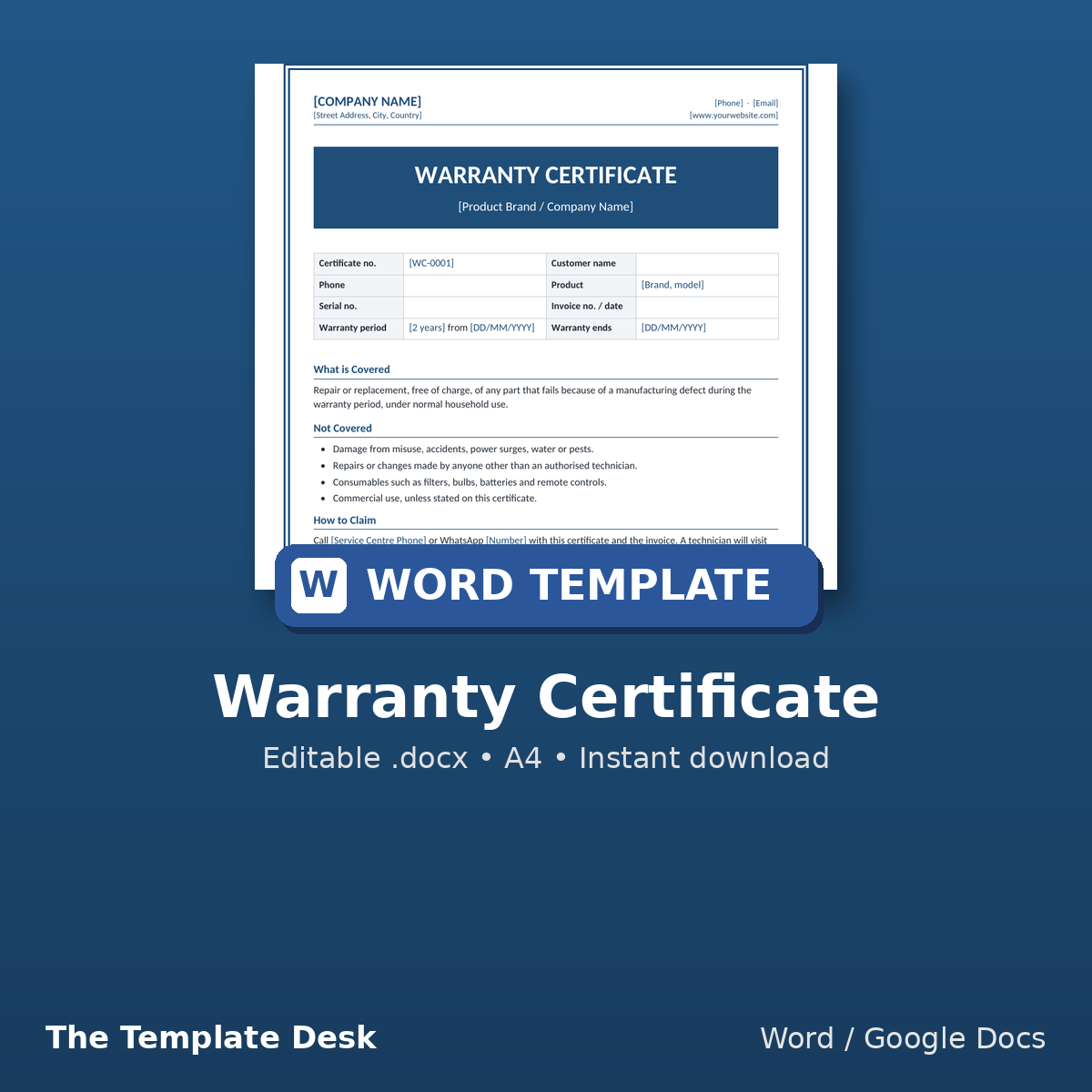 Warranty Certificate – cover
