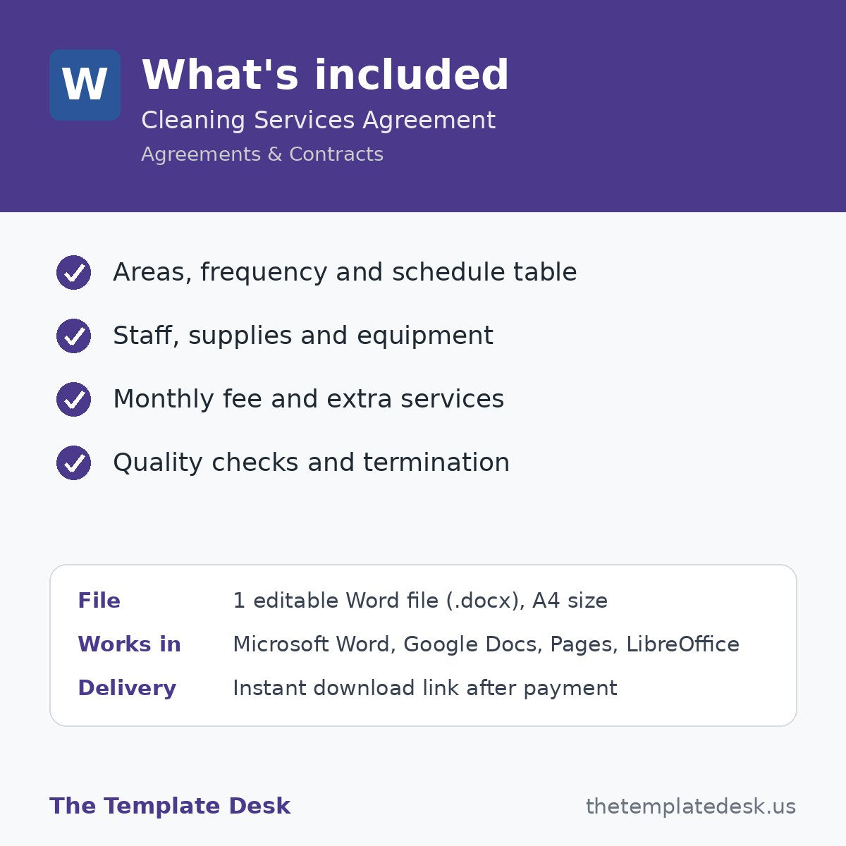 Cleaning Services Agreement – what's included