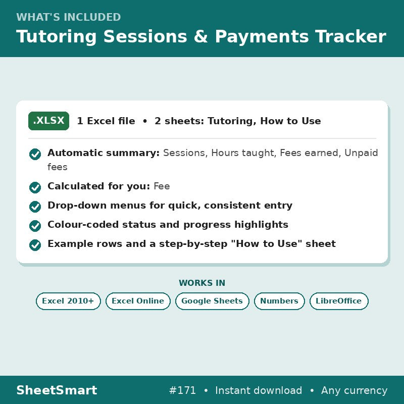 Tutoring Sessions & Payments Tracker – what's included
