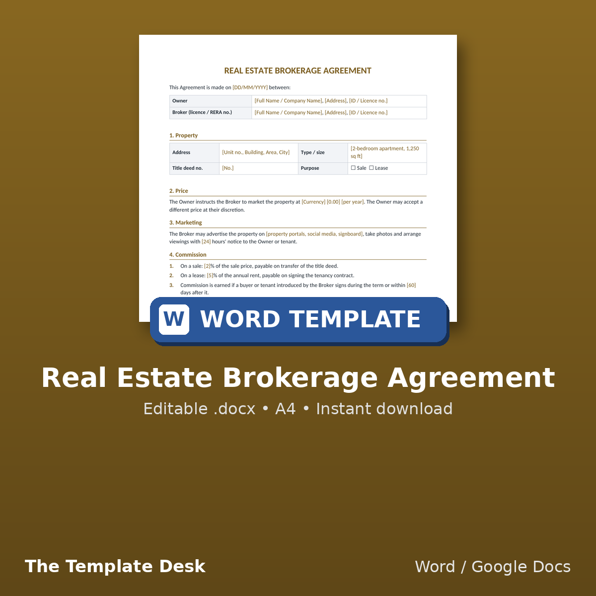 Real Estate Brokerage Agreement – cover