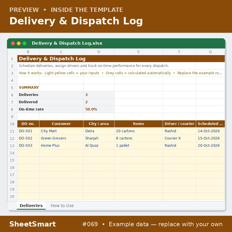 Delivery & Dispatch Log – sheet preview