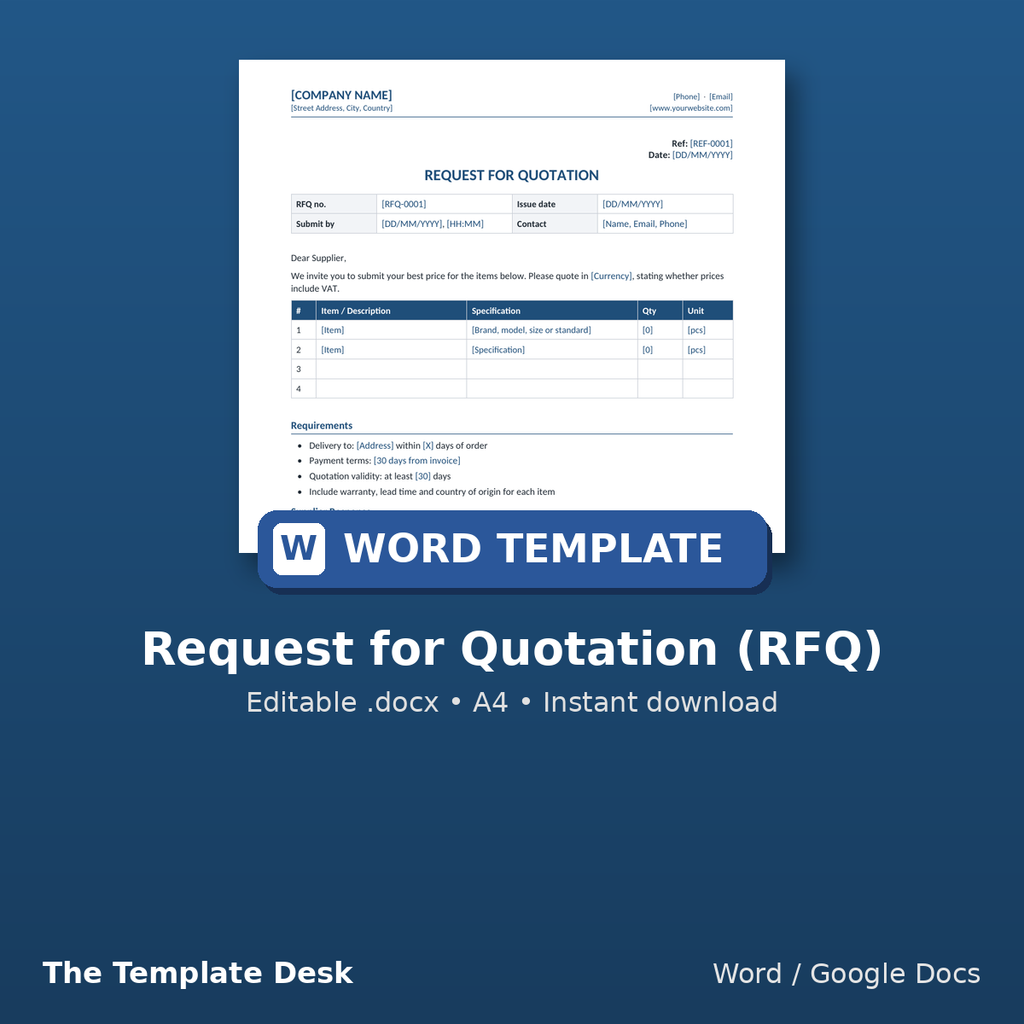 Request for Quotation (RFQ) – cover