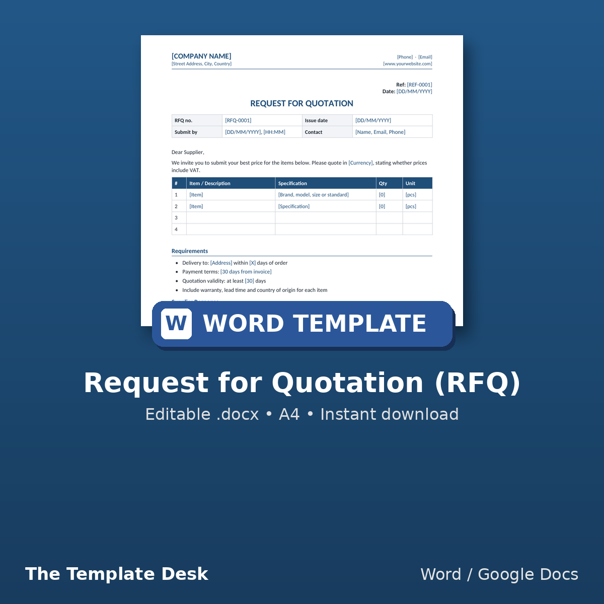 Request for Quotation (RFQ) – cover