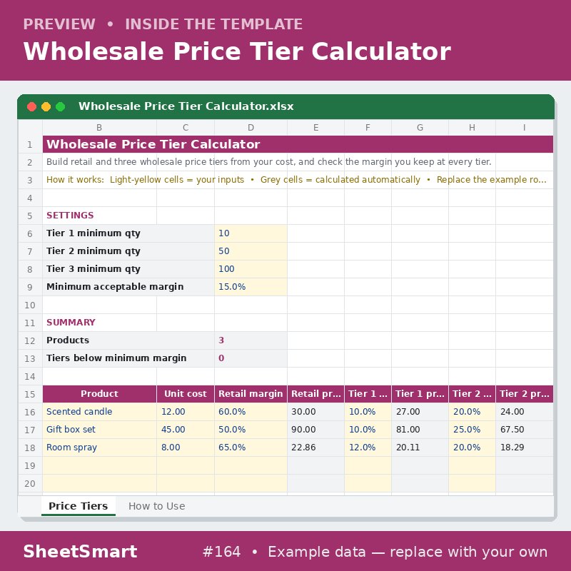 Wholesale Price Tier Calculator – sheet preview