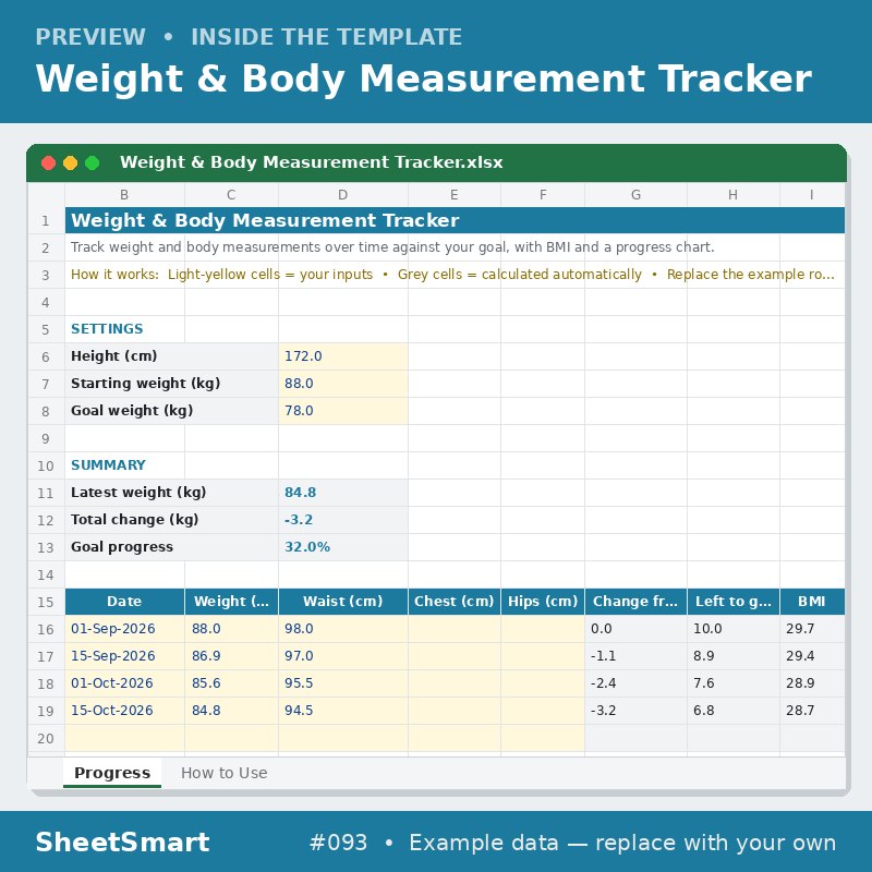 Weight & Body Measurement Tracker – sheet preview