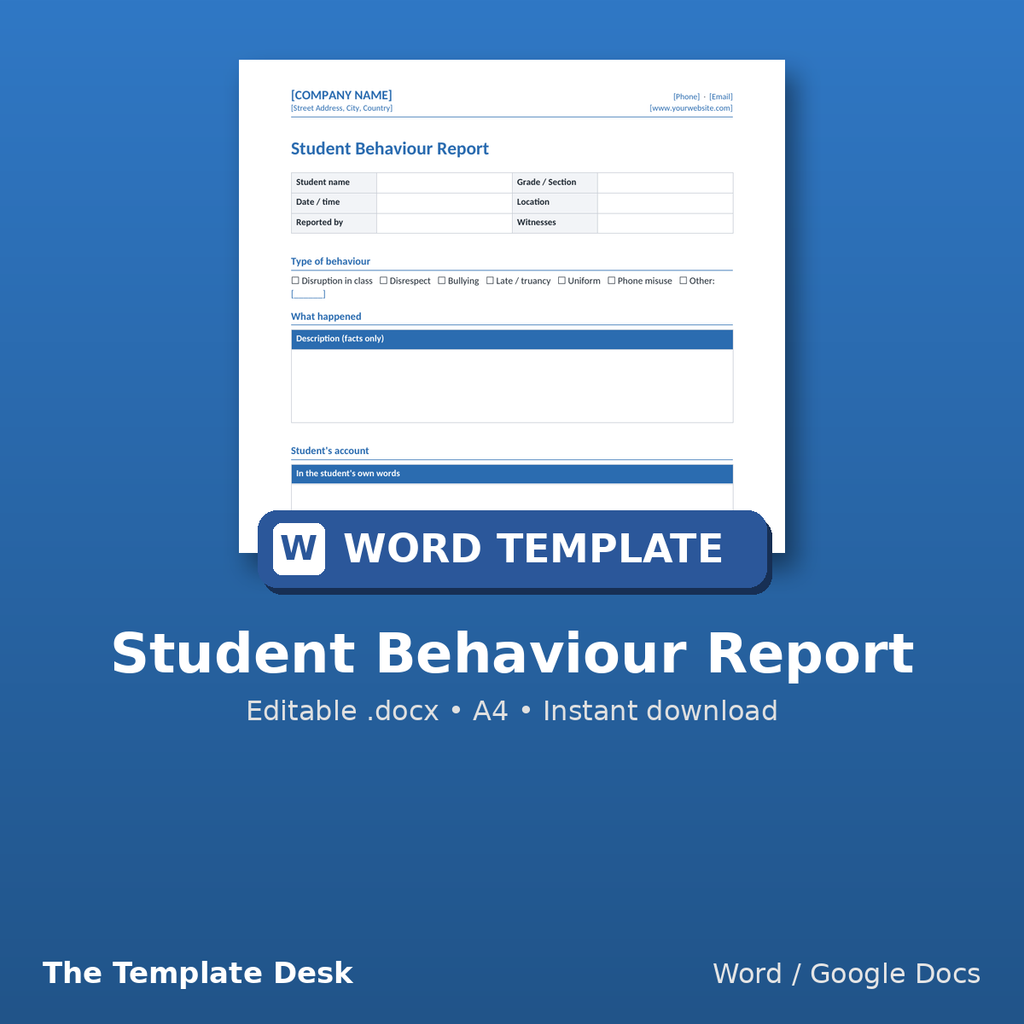 Student Behaviour Report – cover