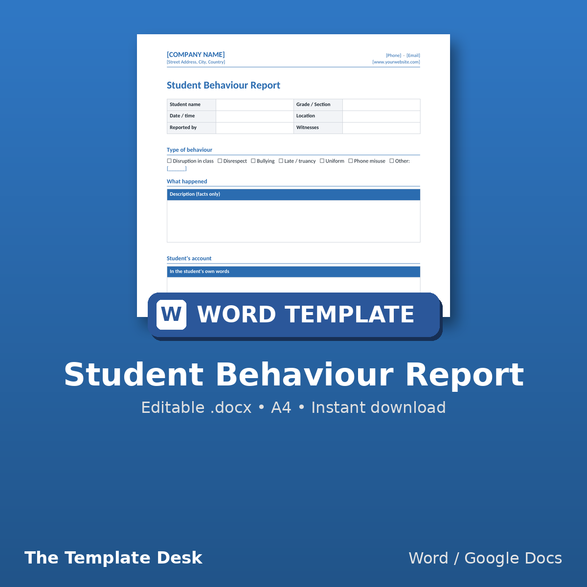 Student Behaviour Report – cover