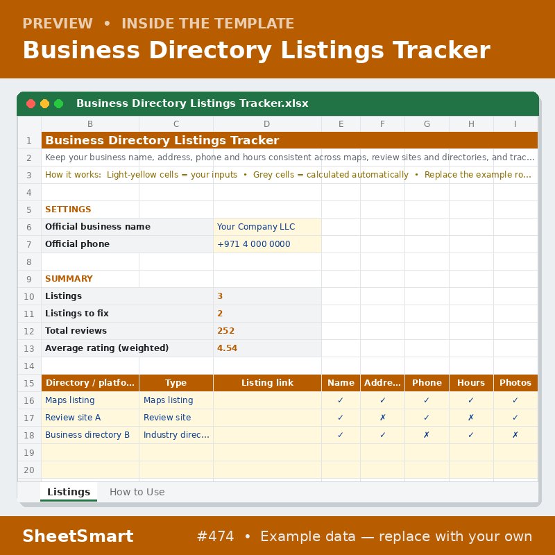 Business Directory Listings Tracker – sheet preview