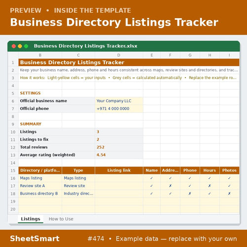 Business Directory Listings Tracker – sheet preview